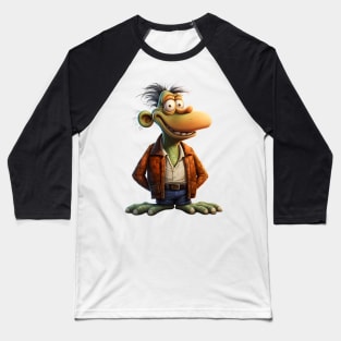 Funny Cartoon Character with big mouth and green skin Baseball T-Shirt